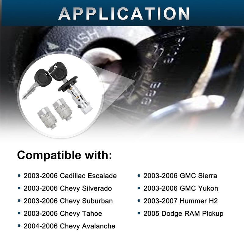 AUTOBABA Ignition Switch Lock Cylinder and Pair Front Door Lock Cylinder with Keys Compatible with Chevy Silverado Avalanche Suburban Tahoe GMC Sierra Yukon Cadillac Escalade RAM Pickup Replace 707835 706592 - Image 3